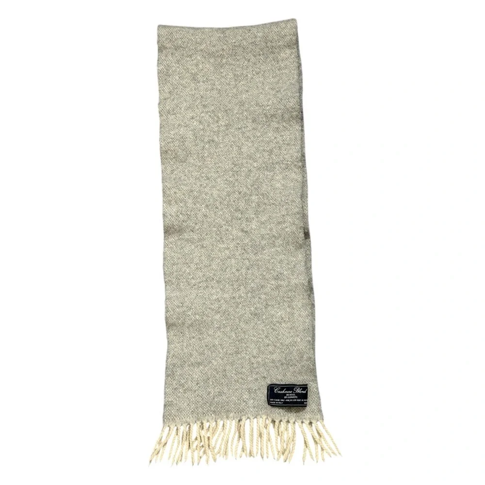 Cashmere Wool Blend Muffler Scarf Grey Made in Italy Fringe Trim Unisex 8